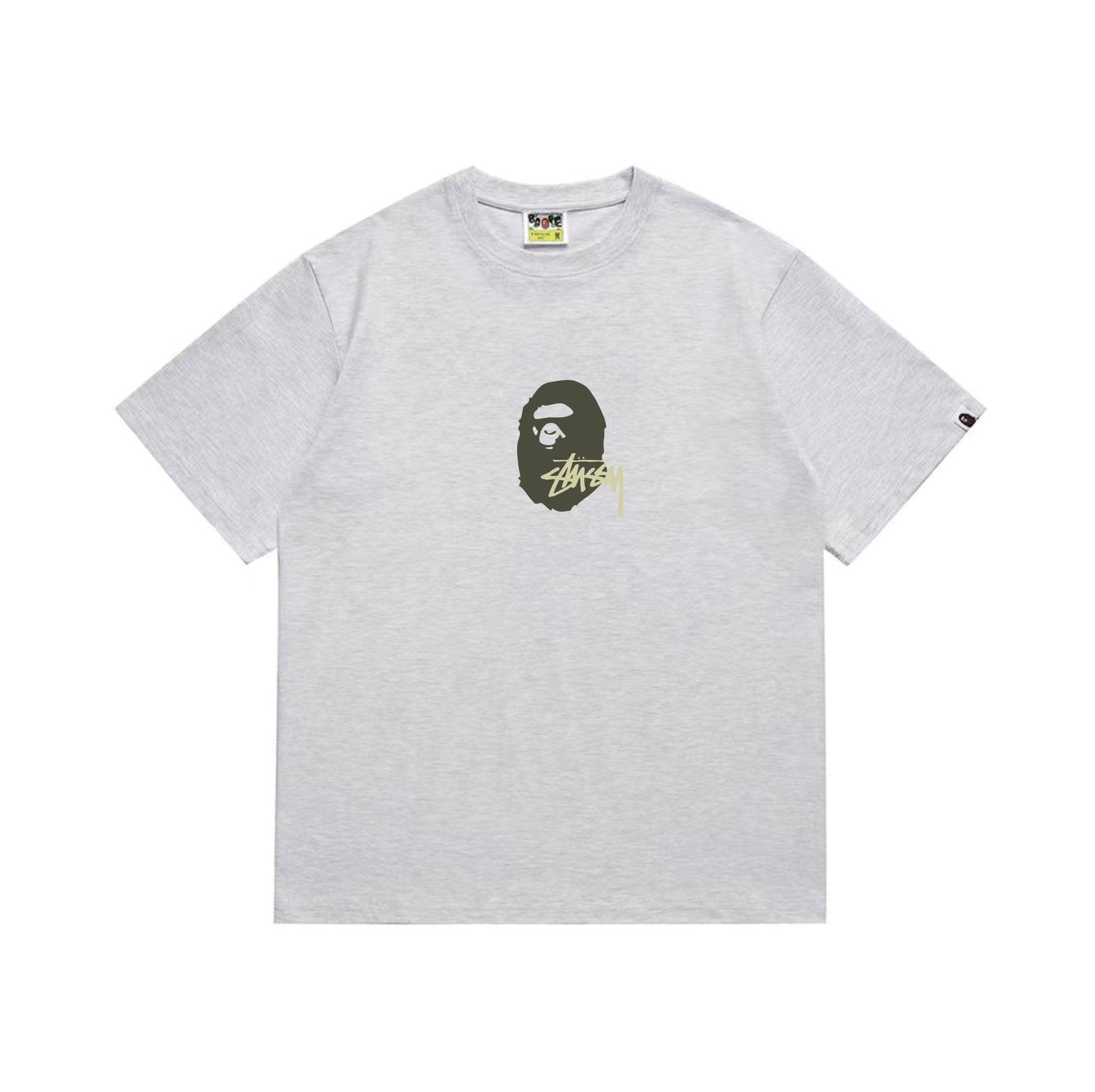 BAPE Olive & Gold Ape Wordmark Graphic T-Shirt — front