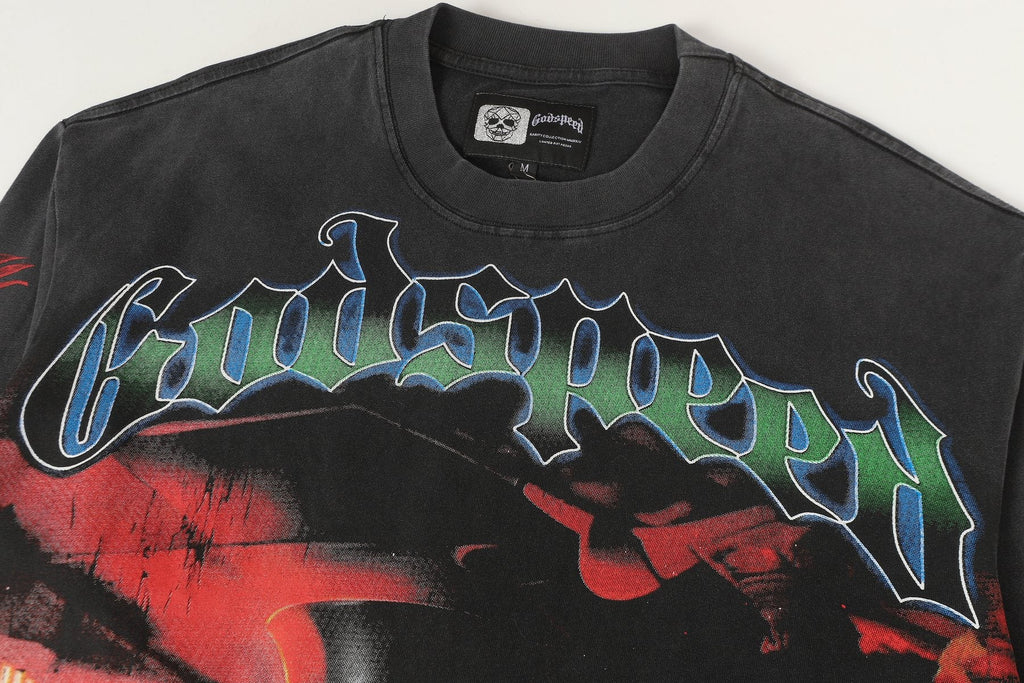 Godspeed Washed Black Casino Skull Long-Sleeve T-Shirt — detail