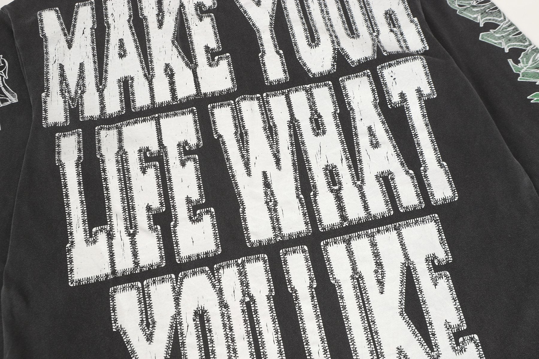 Godspeed Washed Black Skeleton Graphic Long-Sleeve T-Shirt — detail