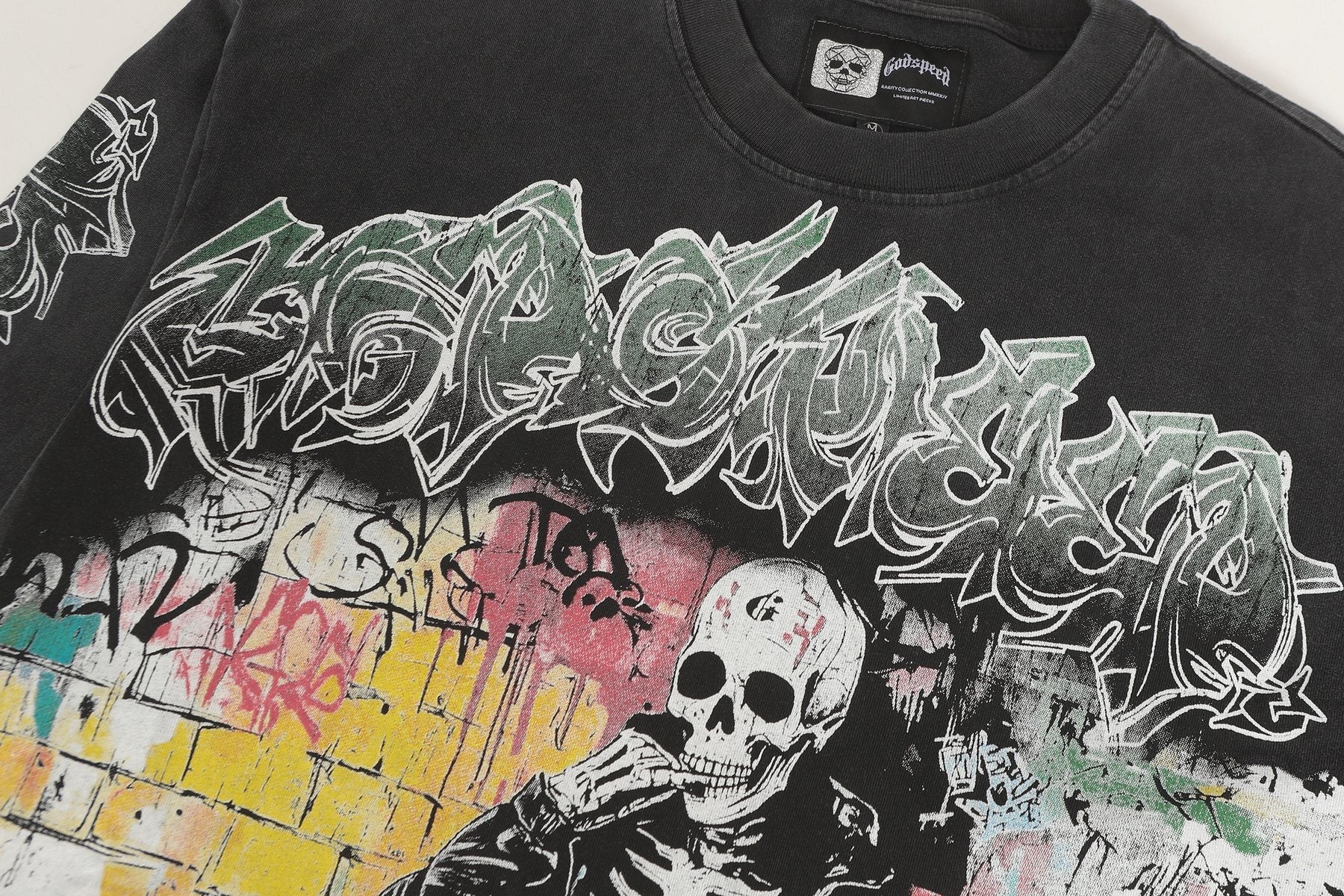 Godspeed Washed Black Skeleton Graphic Long-Sleeve T-Shirt — detail