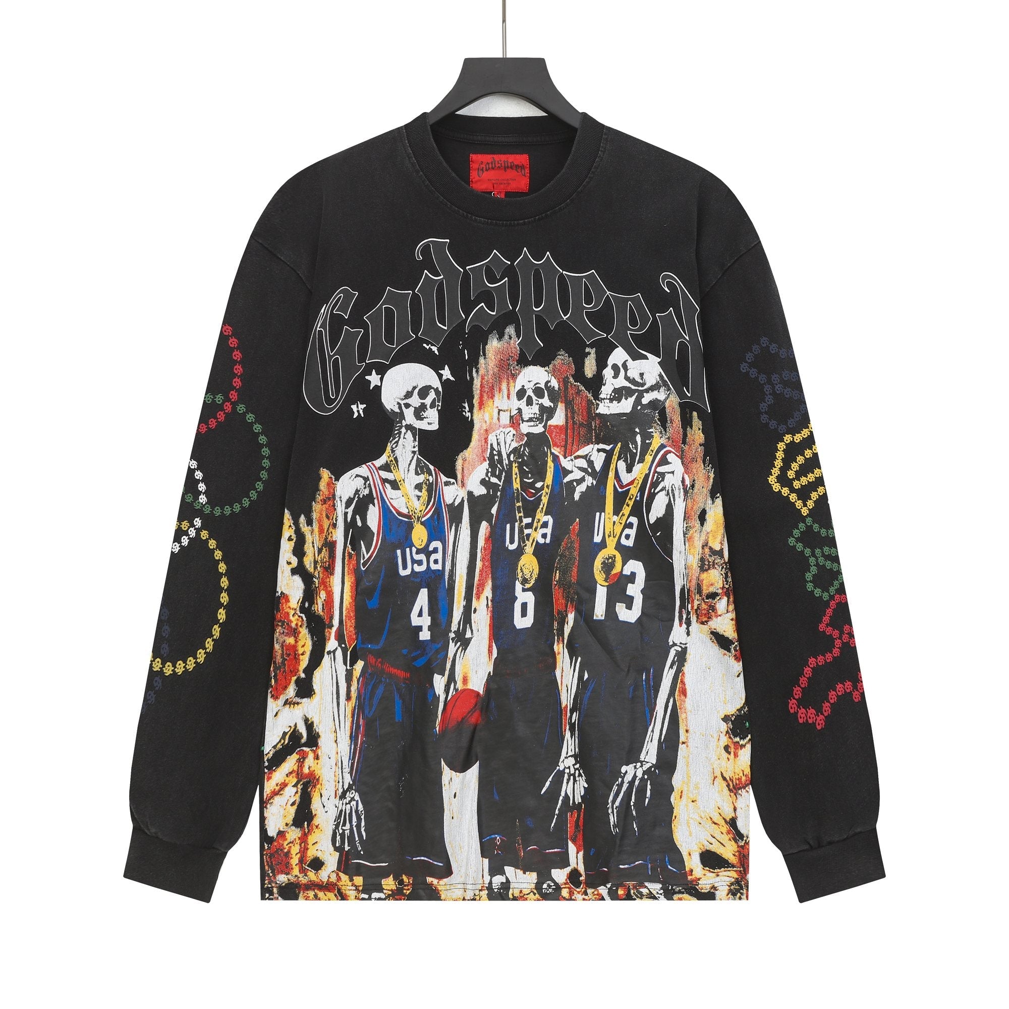 Godspeed Skeleton Basketball Graphic Long-Sleeve T-Shirt — hero