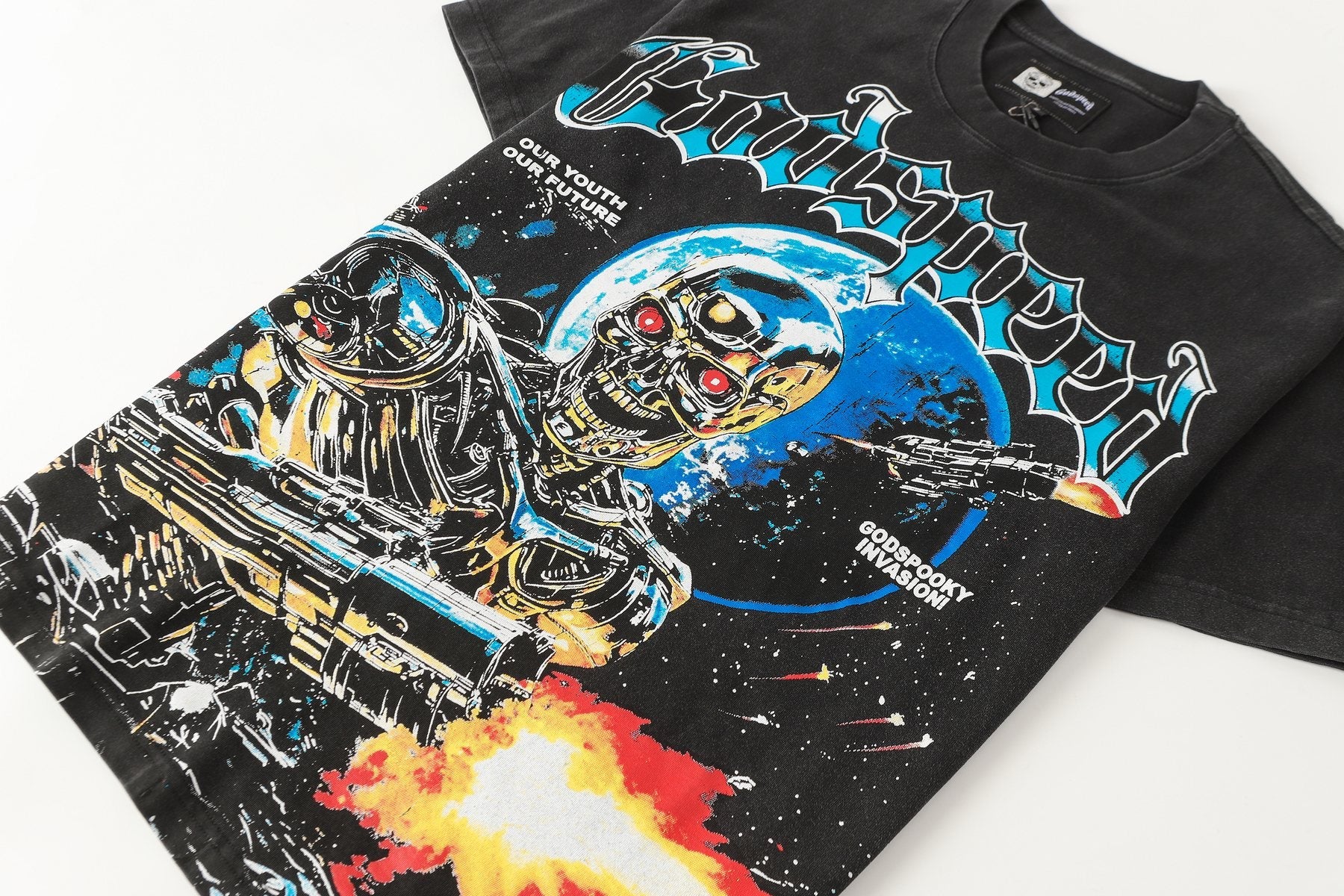Godspeed Spooky Invasion Skeleton Graphic T-Shirt — front