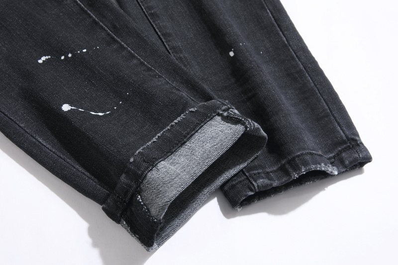 Purple Brand Black Distressed Paint-Splatter Jeans — detail