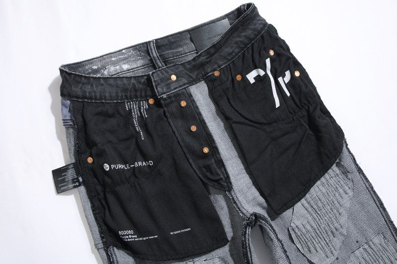 Purple Brand Black Distressed Paint Splatter Jeans — detail