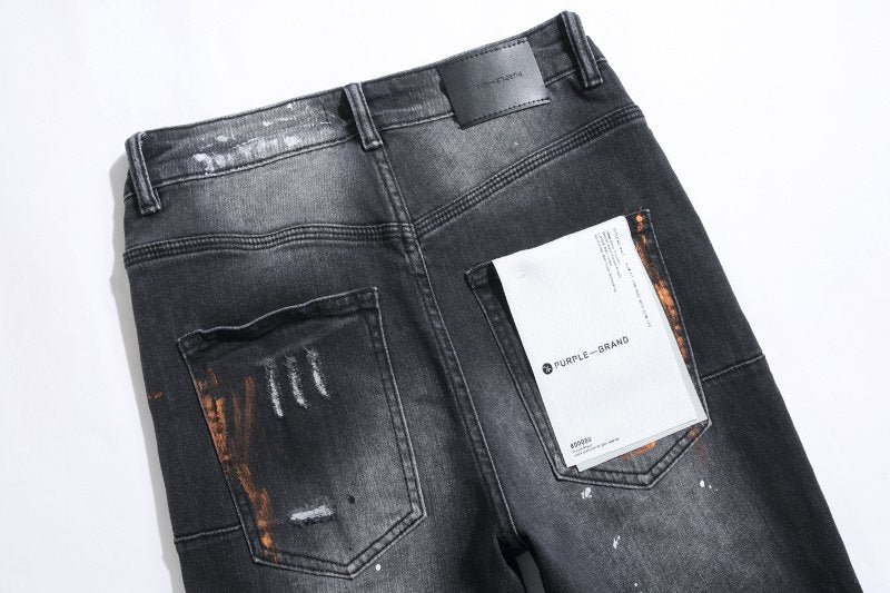 Purple Brand Black Distressed Paint Splatter Jeans — detail