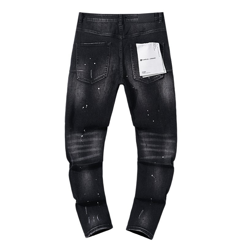 Purple Brand Black Paint-Splatter Distressed Jeans — back
