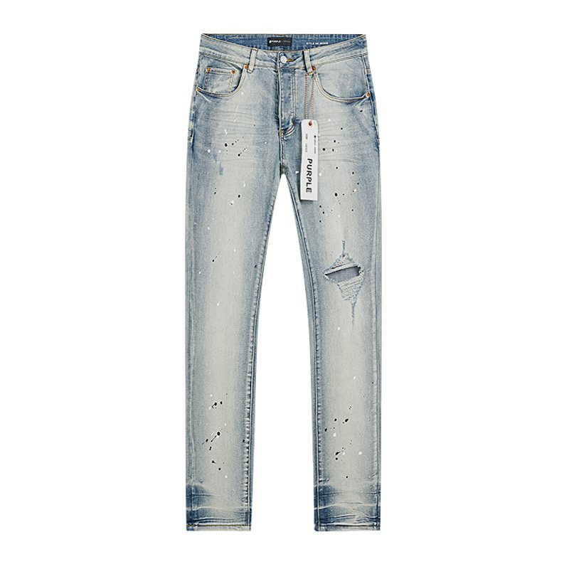 Purple Brand Light Blue Distressed Paint Splatter Jeans — front