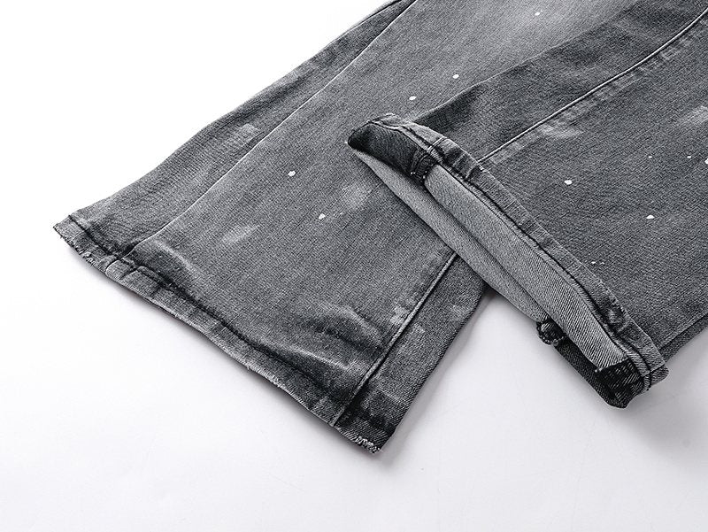 Purple Brand Grey Paint-Splatter Flared Jeans — detail
