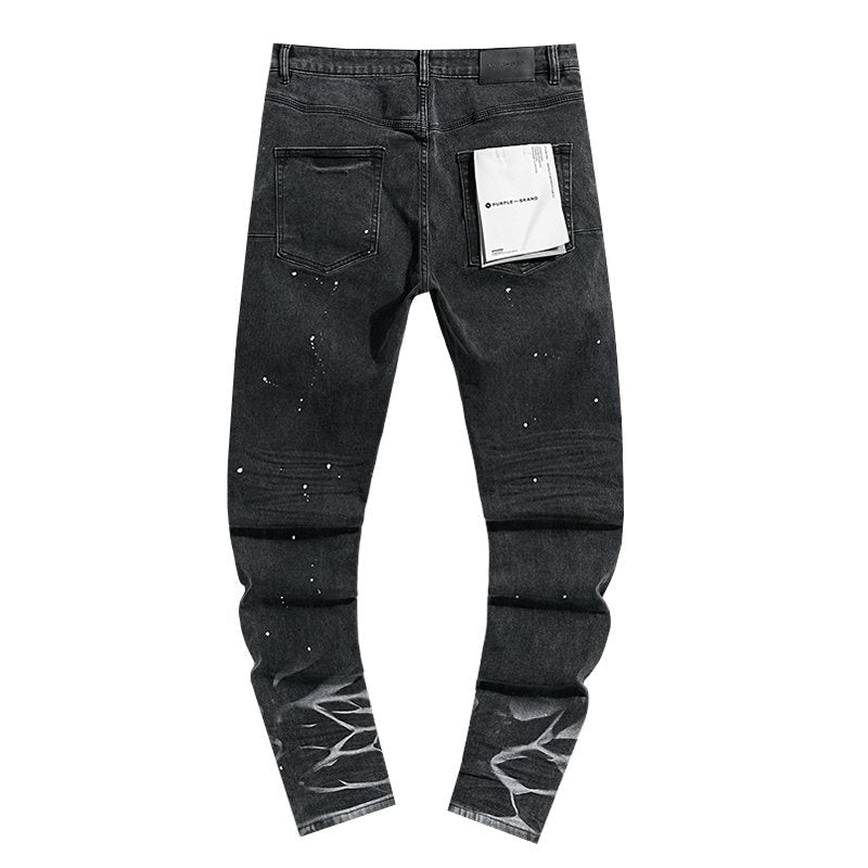 Purple Brand Paint Splatter Waxed-Look Black Jeans — back