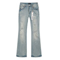 Purple Brand Light Blue Distressed Paint-Splatter Flared Jeans — hero