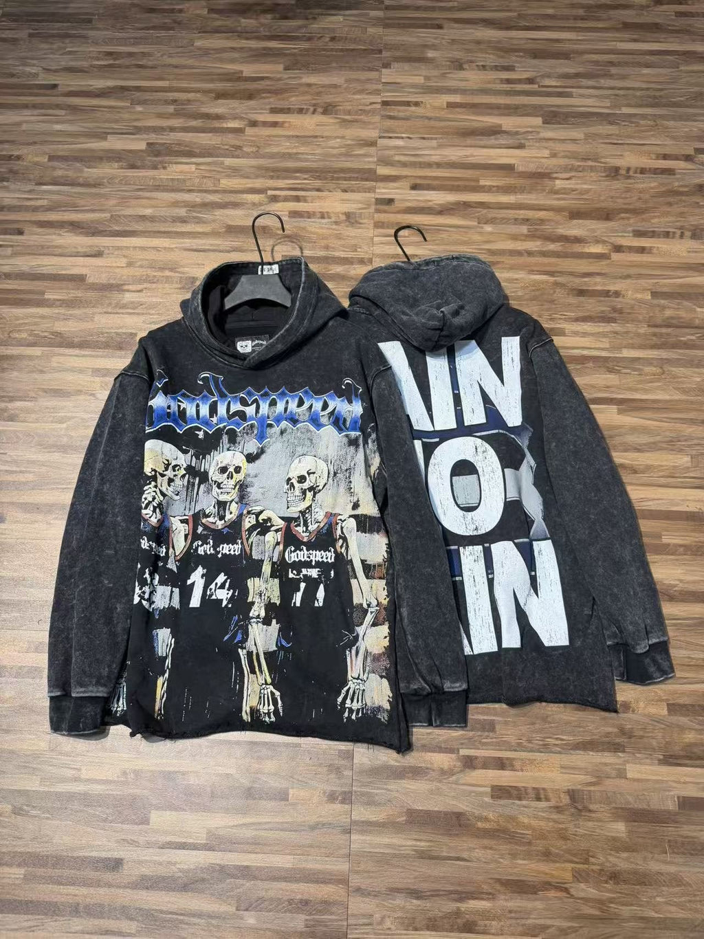 Godspeed Pain No Gain Acid Wash Graphic Hoodie — context