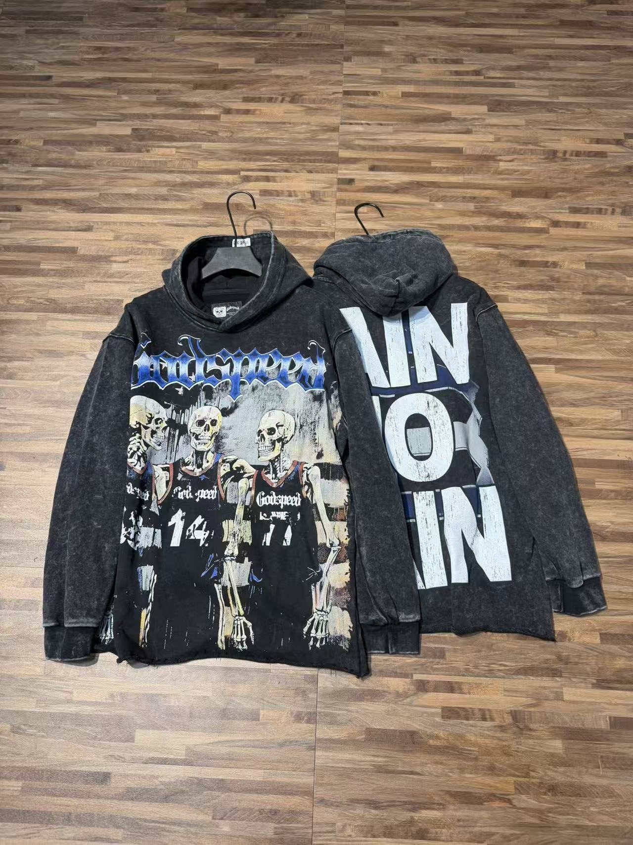 Godspeed Pain No Gain Acid Wash Graphic Hoodie — context