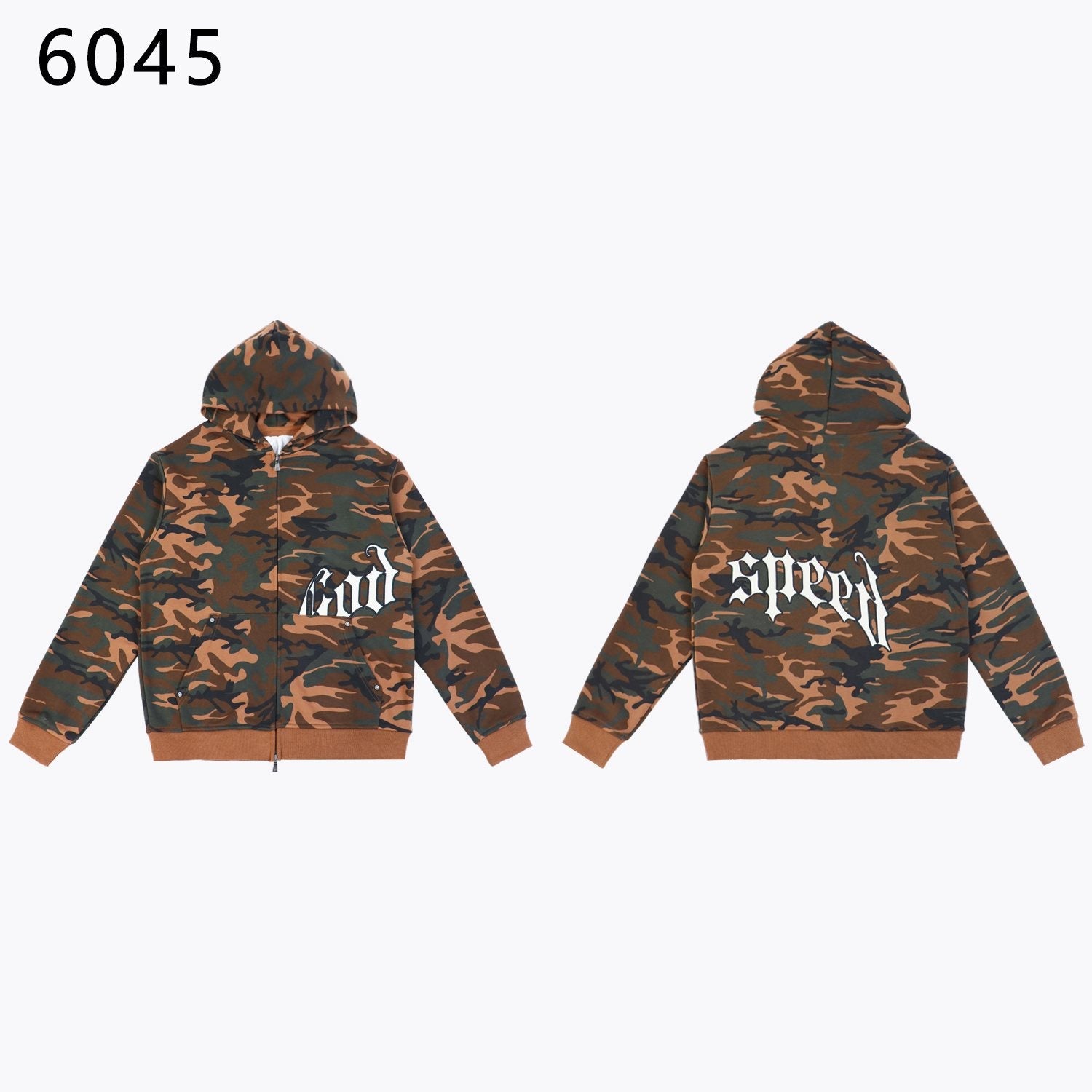 Godspeed Camouflage Gothic Letter Zip Hoodie — front