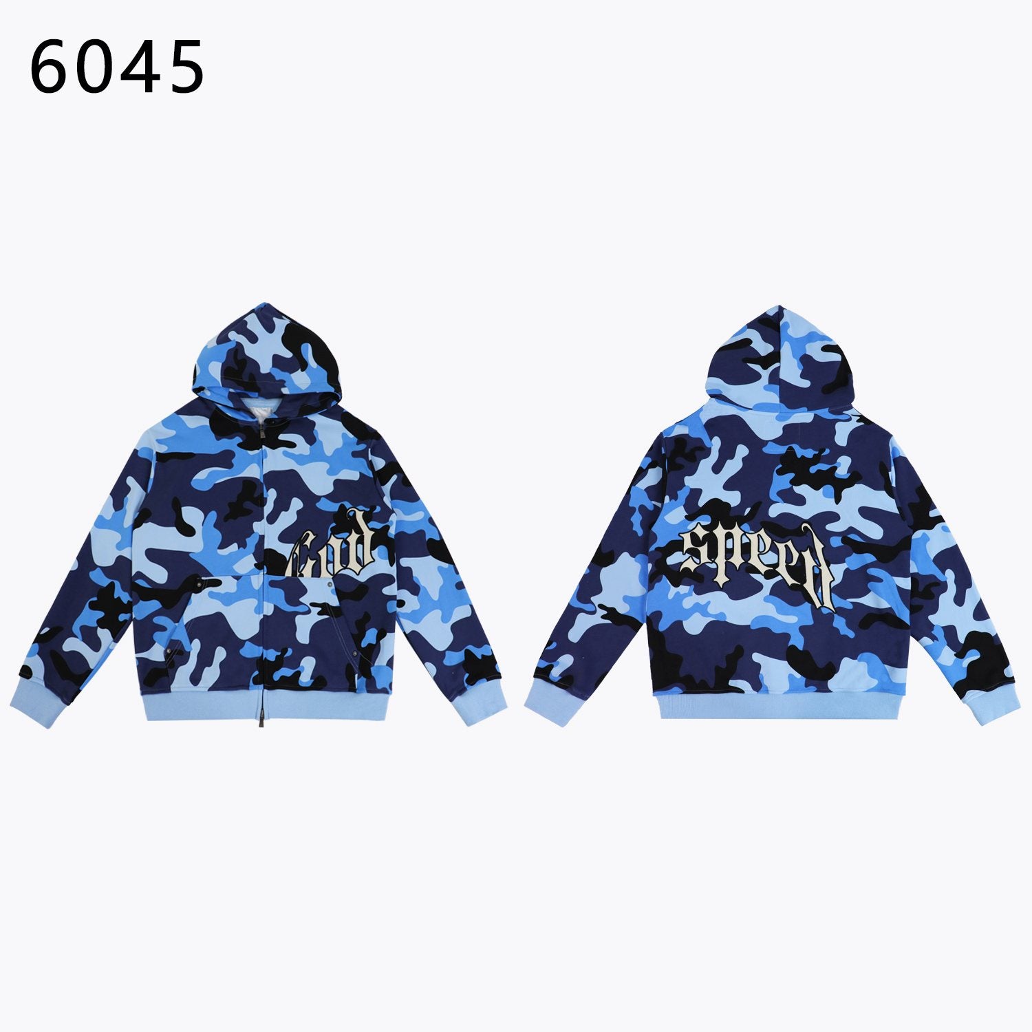 Godspeed Camouflage Gothic Letter Zip Hoodie — front