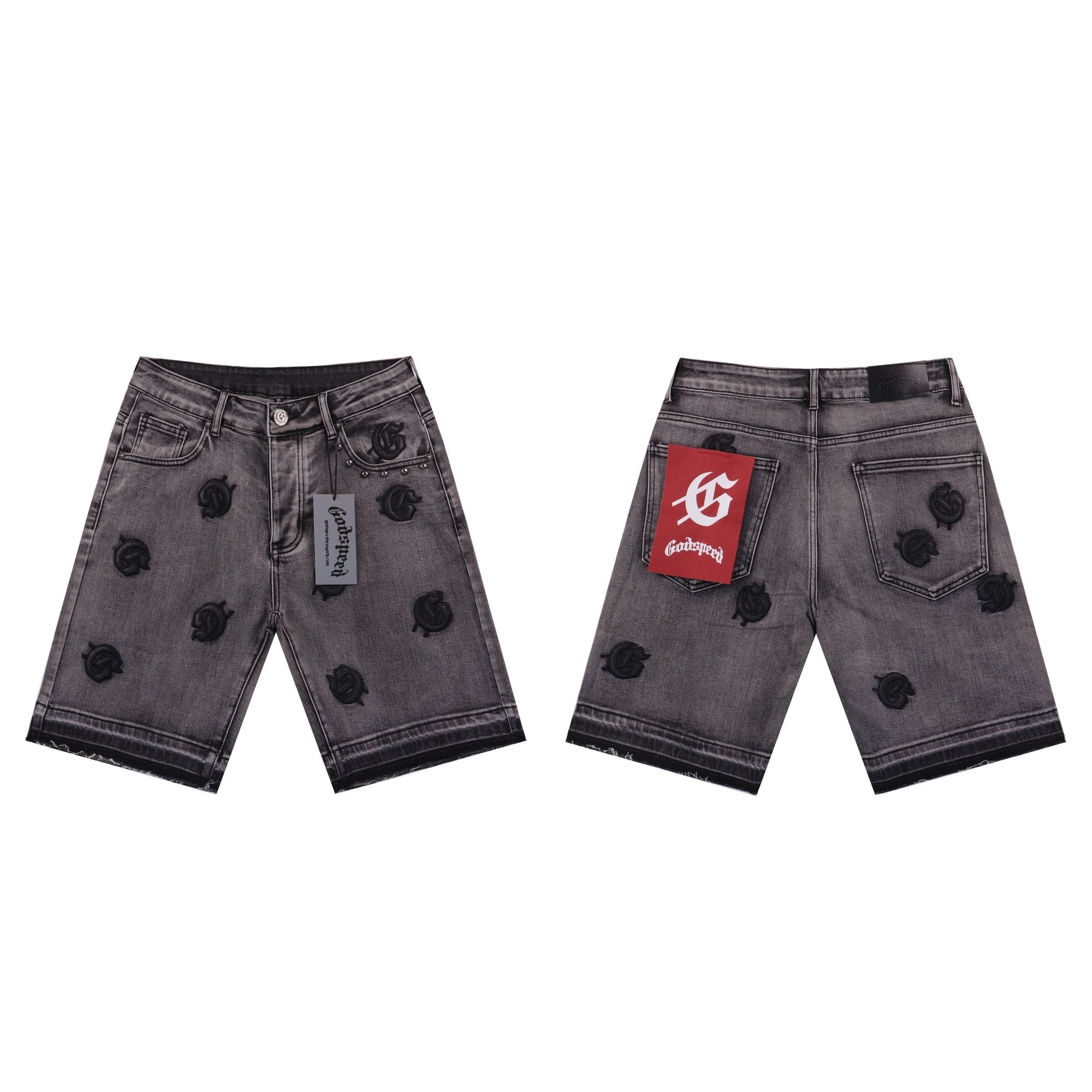 Godspeed Embroidered Denim Shorts — hero
