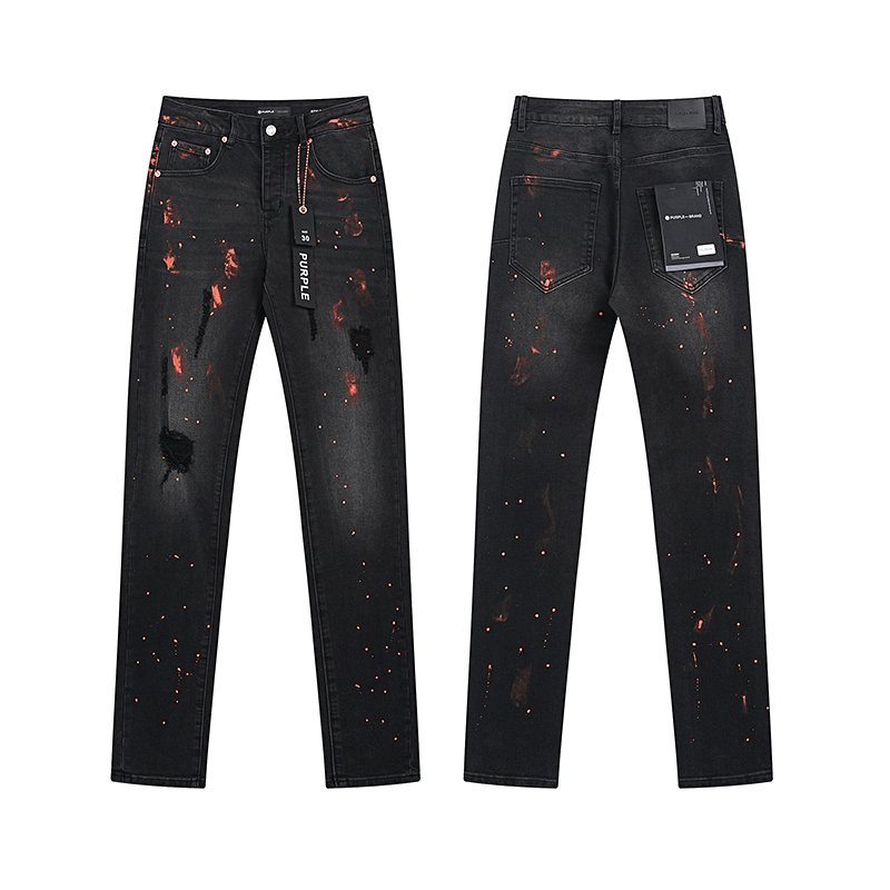Purple Brand Black Paint-Splatter Distressed Jeans — hero