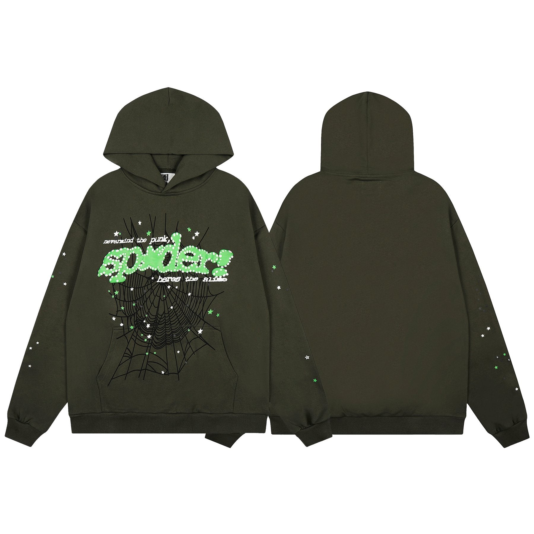 Sp5der Olive Green Spiderweb Graphic Matching Set — front