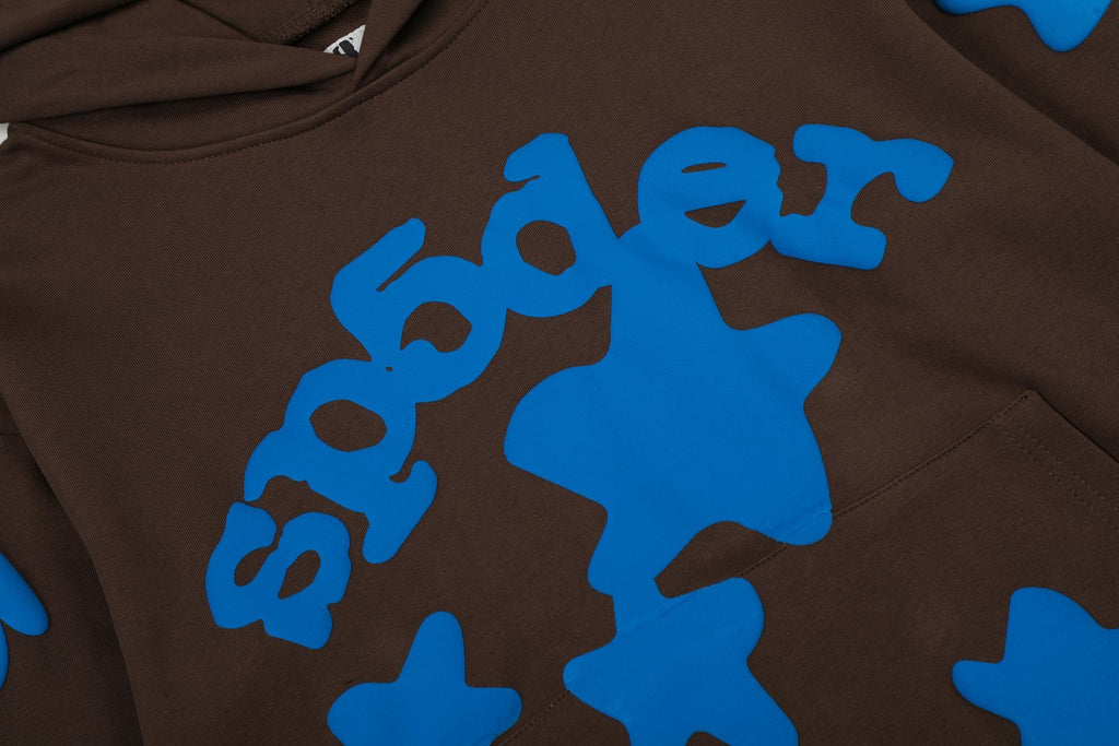 Sp5der Brown Blue Graphic Hoodie & Sweatpants Matching Set — detail