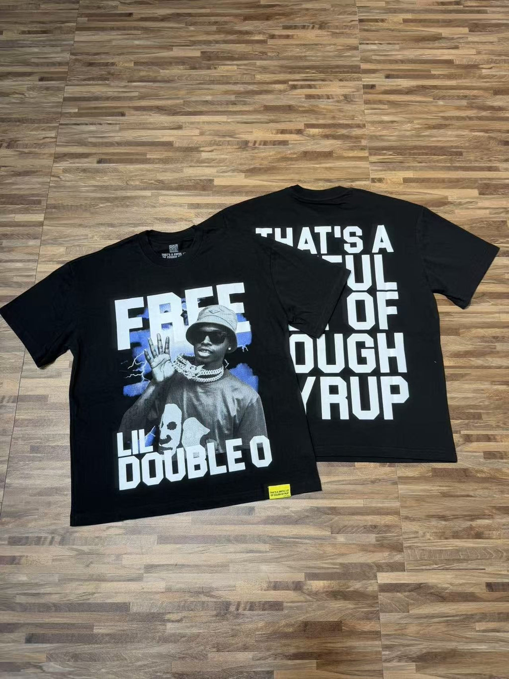 THAT'S A AWFUL LOT OF COUGH SYRUP White & Blue Graphic T-Shirt — context