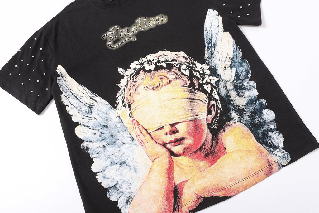 MIXED EMOTION Angel Graphic Pearl-Sleeve T-Shirt — detail