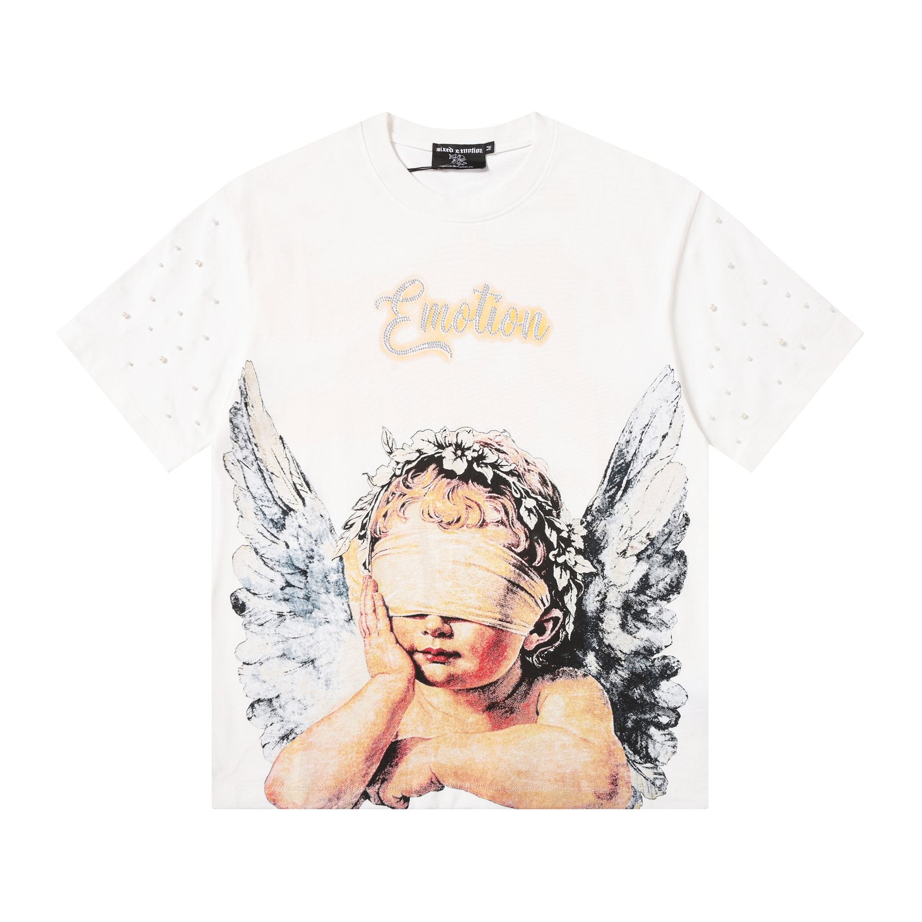 MIXED EMOTION Angel Graphic Pearl-Sleeve T-Shirt — front