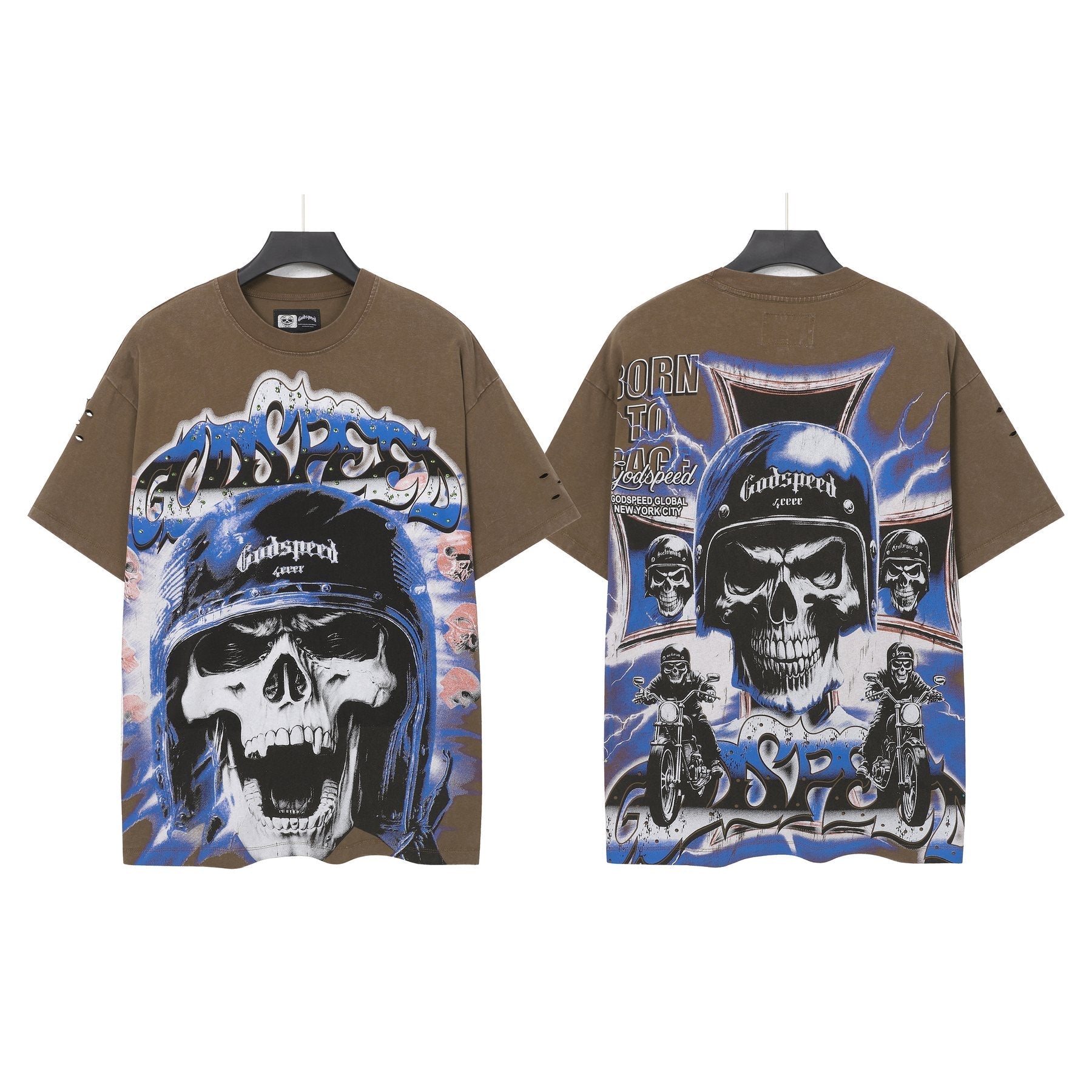 Godspeed Born to Raise Hell Distressed Graphic T-Shirt — front