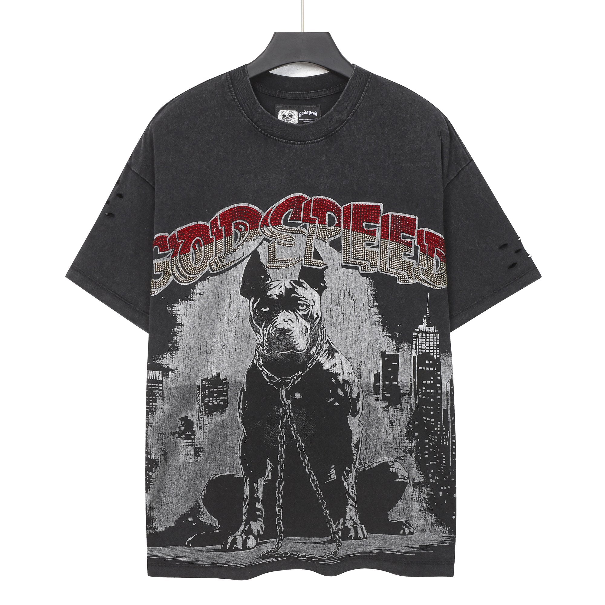 Godspeed Dog Graphic Distressed Sleeve T-Shirt — hero