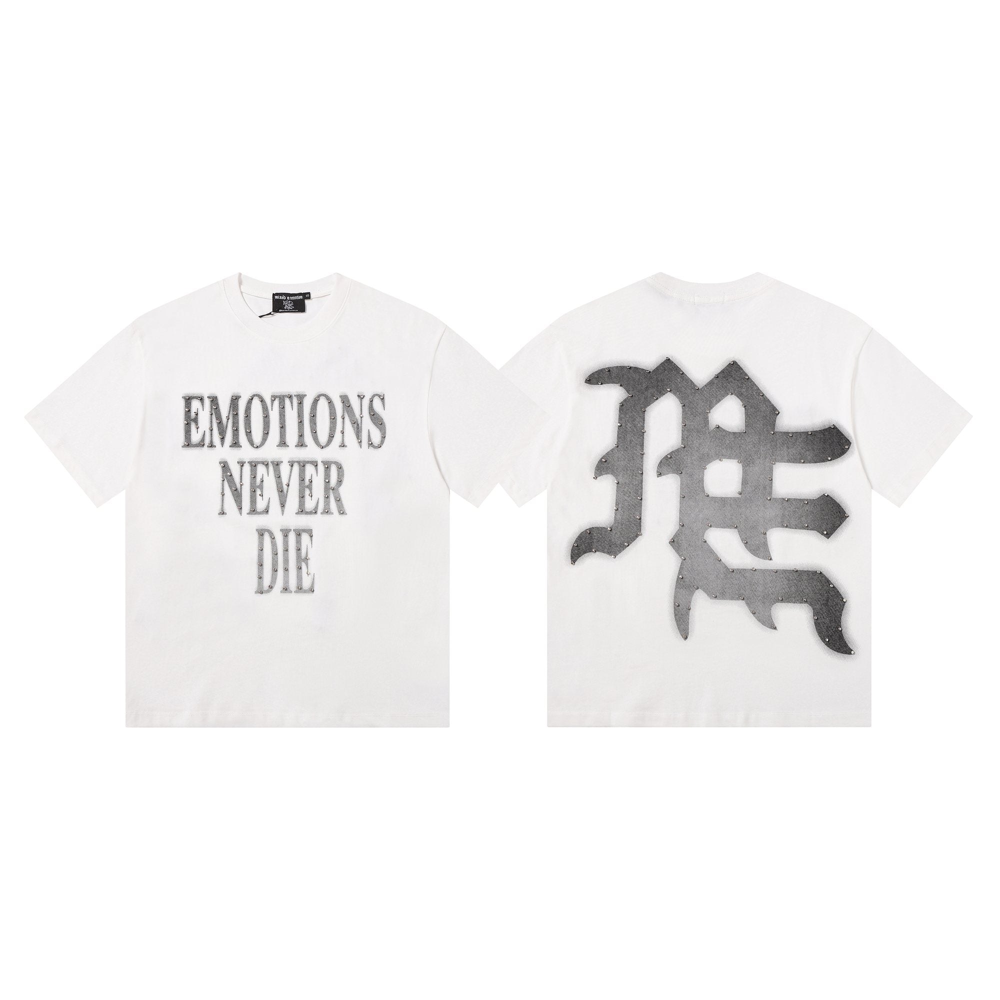 MIXED EMOTION Front Text & Back Logo T-Shirt — hero