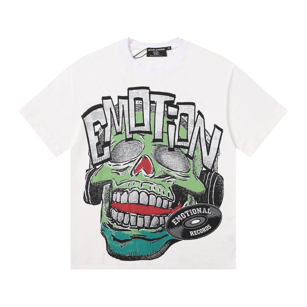 MIXED EMOTION Skull Headphones Graphic Short-Sleeve T-Shirt — hero