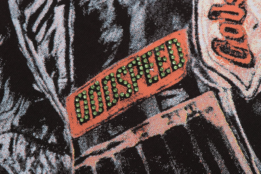 Godspeed Distressed Rhinestone Graphic T-Shirt — detail