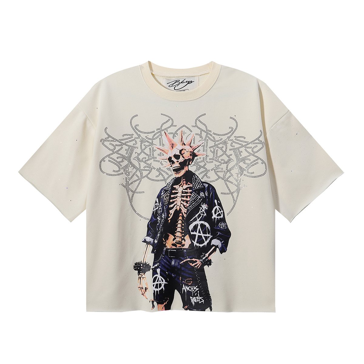 BKYS Revival Skeleton Rhinestone Graphic T-Shirt — front