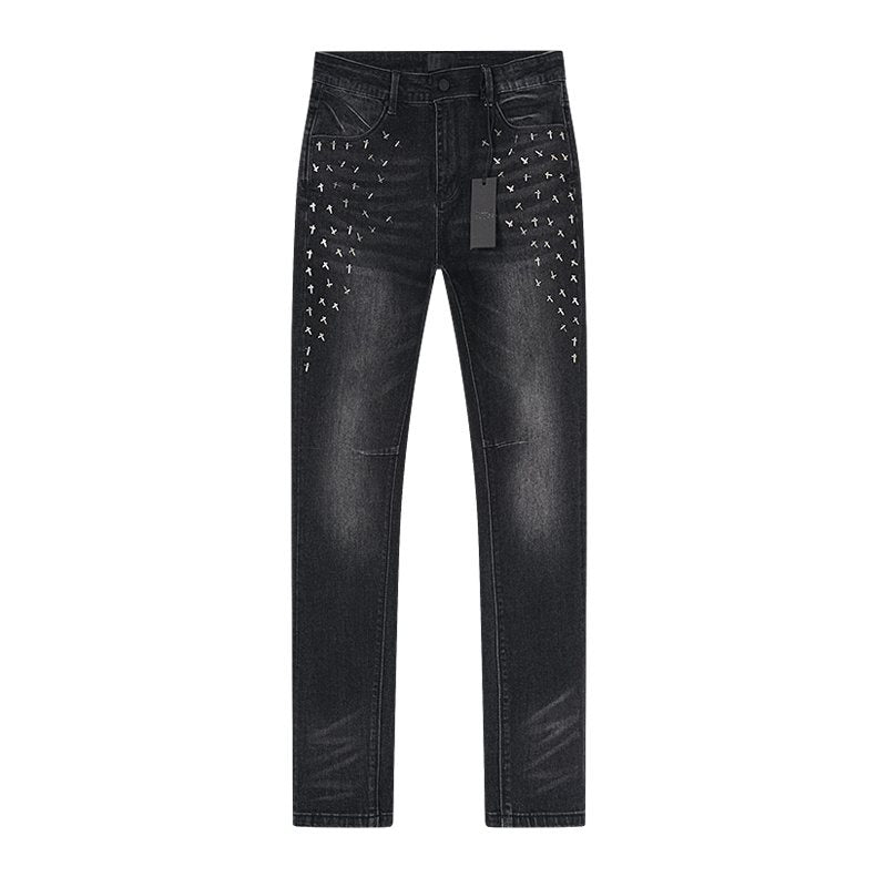 RTA Black Cross-Stud Washed Denim Jeans — front