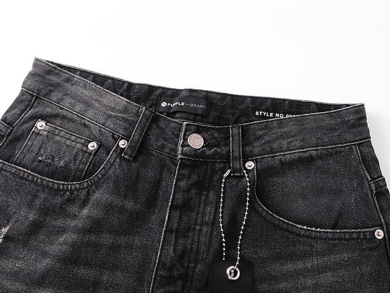 Purple Brand Black Distressed Ripped-Knee Jeans — detail