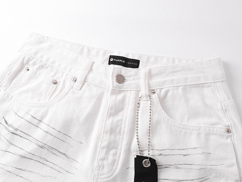 Purple Brand White Distressed Straight-Leg Button-Fly Jeans — detail