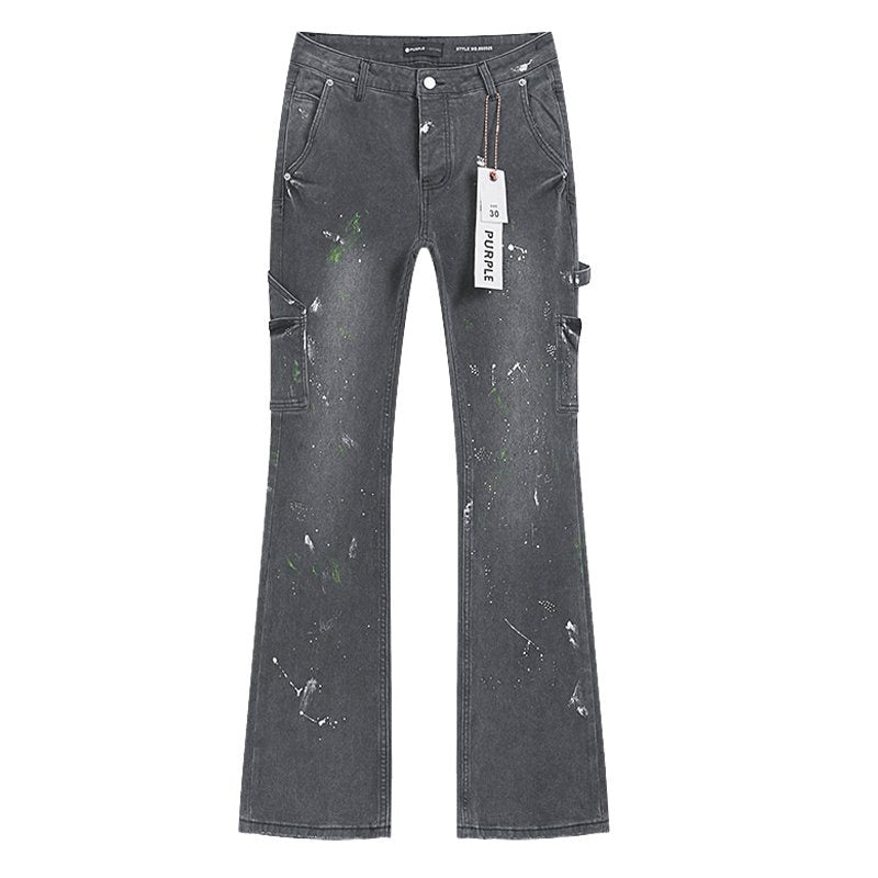 Purple Brand Charcoal Gray Paint-Splatter Cargo Jeans — hero