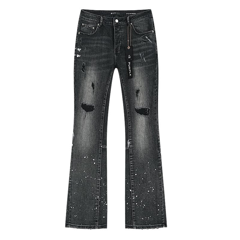 Purple Brand Black Paint-Splatter Distressed Jeans — front