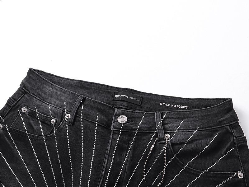 Purple Brand Rhinestone Sunburst Denim Shorts — detail
