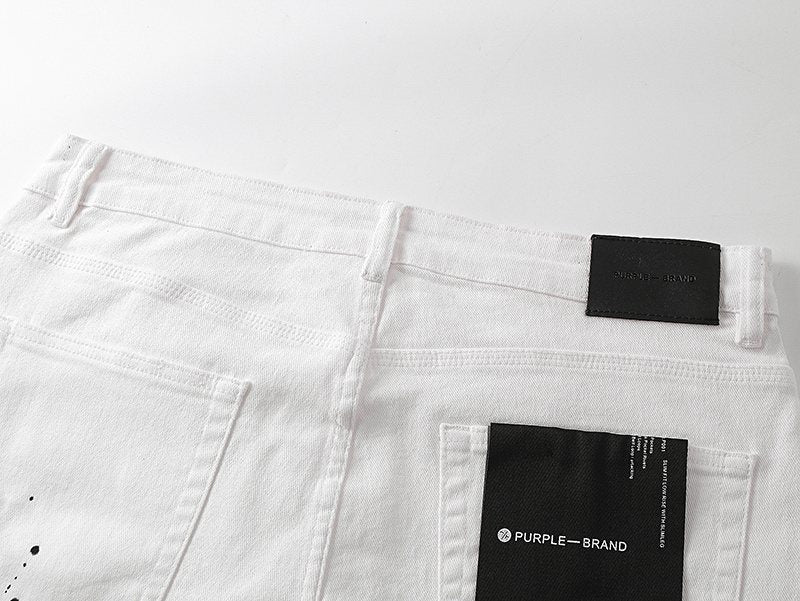Purple Brand White Paint-Splatter Denim Shorts — detail