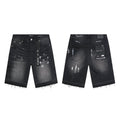 Purple Brand Black Paint-Splatter Distressed Denim Shorts — hero