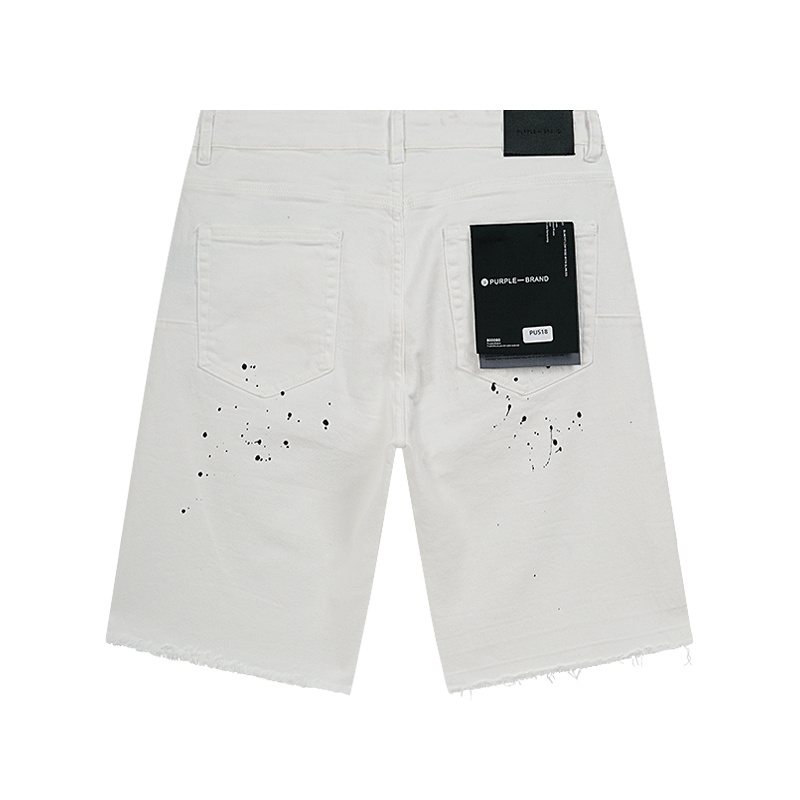 Purple Brand White Paint-Splatter Denim Shorts — back