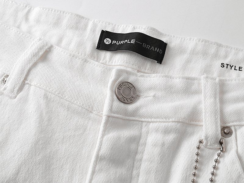 Purple Brand White Paint-Splatter Denim Shorts — detail
