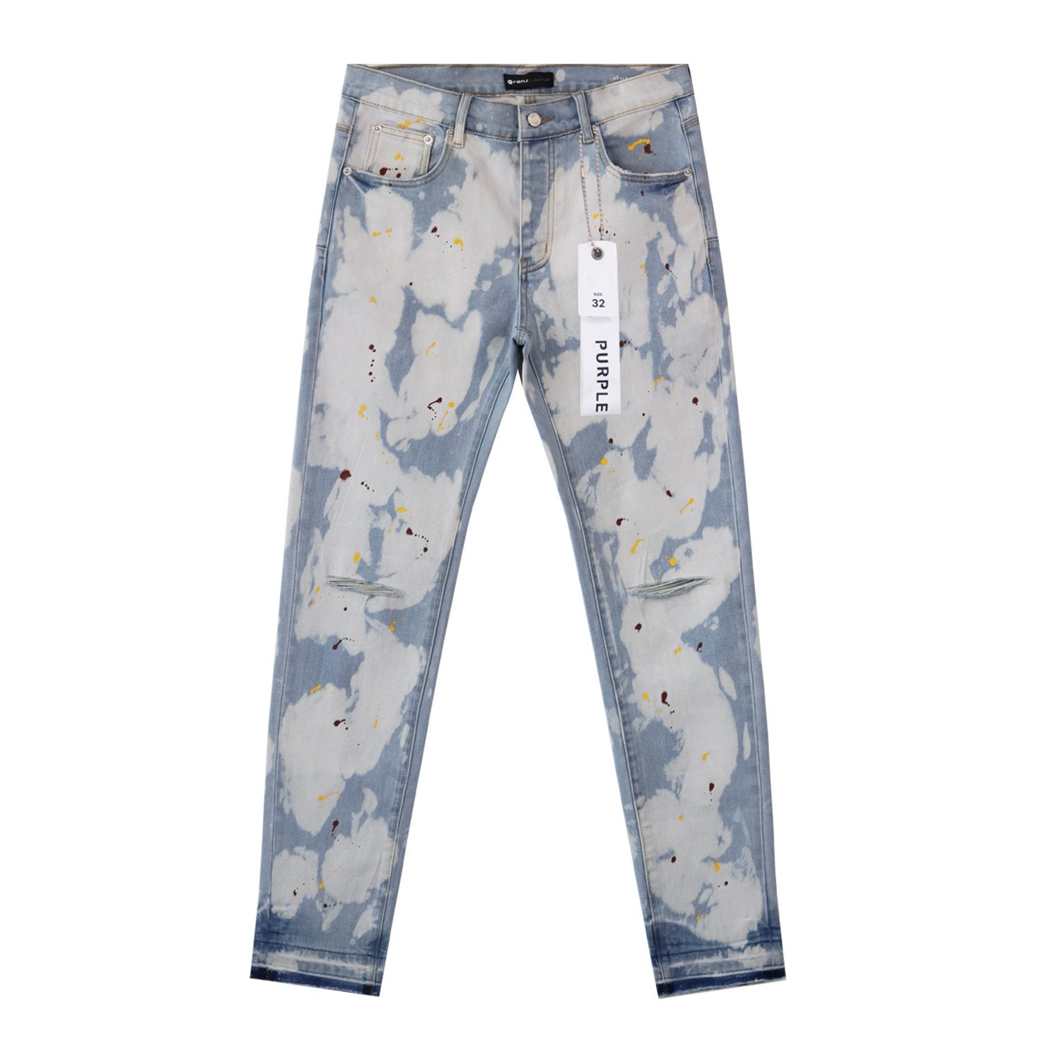 Purple Brand Light Blue Bleached Paint Splatter Skinny Jeans — hero