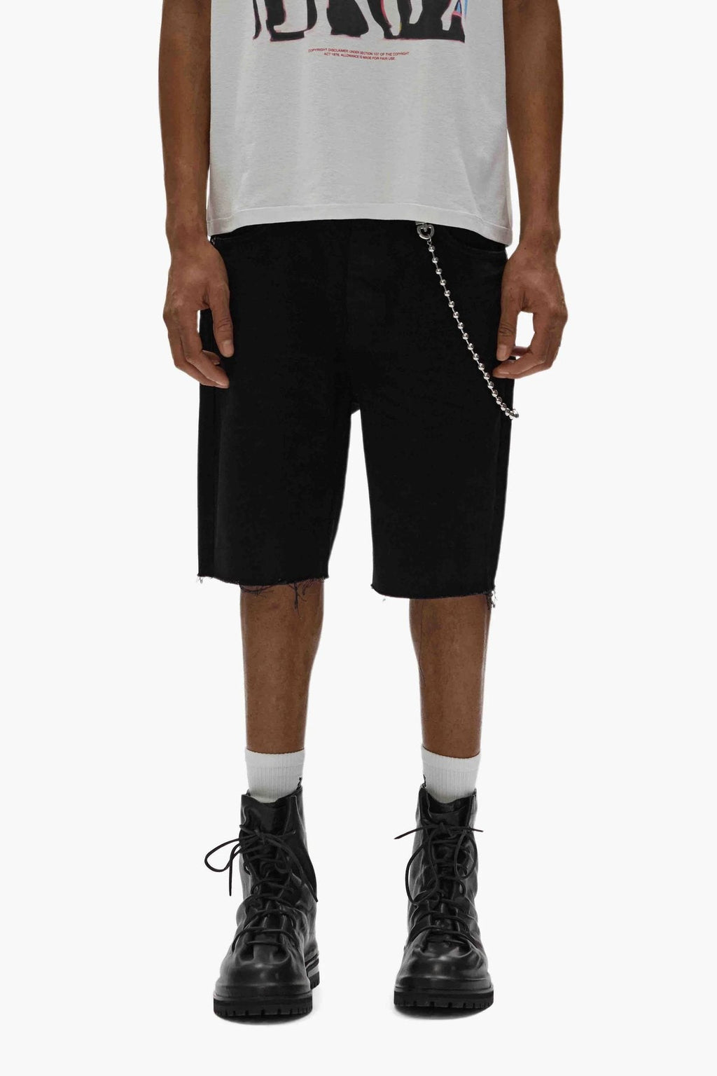 Purple Brand Chain Detail Denim Shorts — model