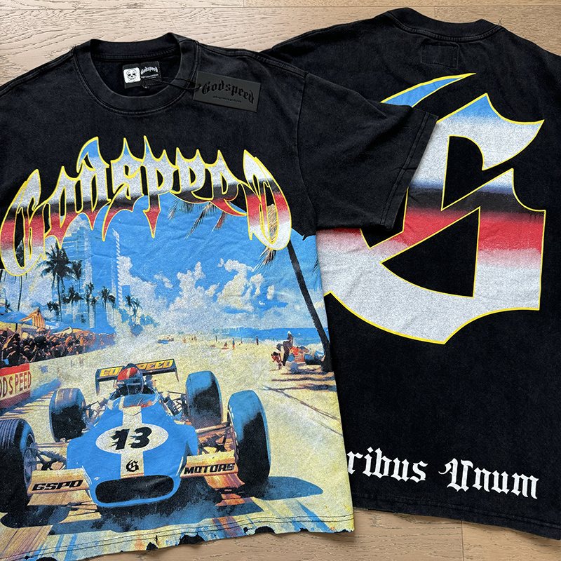 Godspeed Washed Black Racing Graphic T-Shirt — context