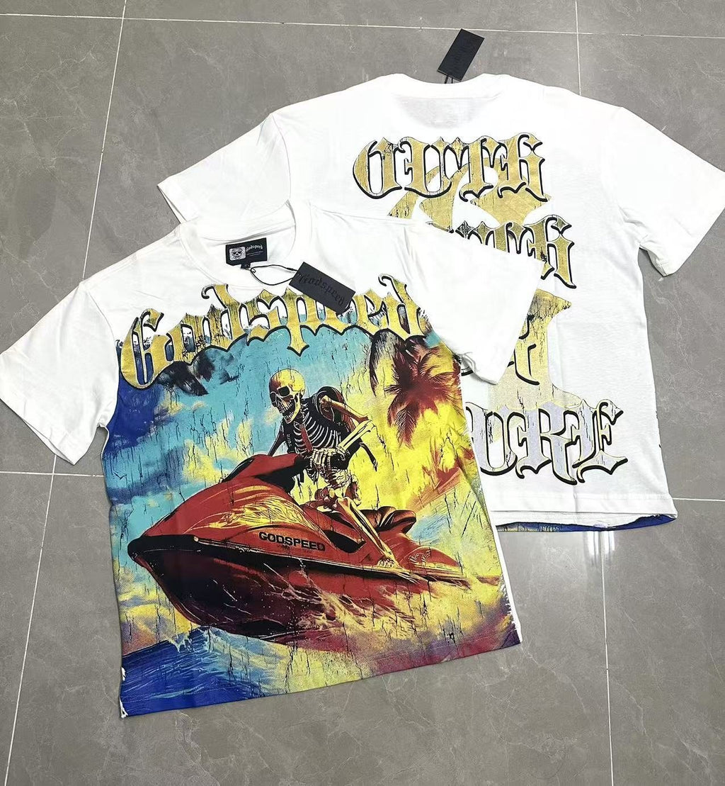 Godspeed Skeleton Jet-Ski Graphic T-Shirt — context