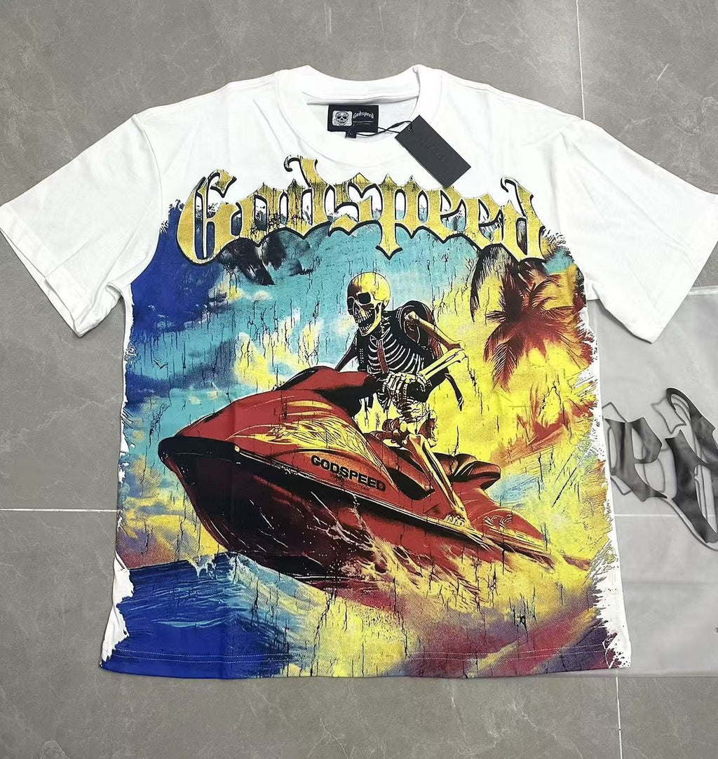 Godspeed Skeleton Jet-Ski Graphic T-Shirt — front