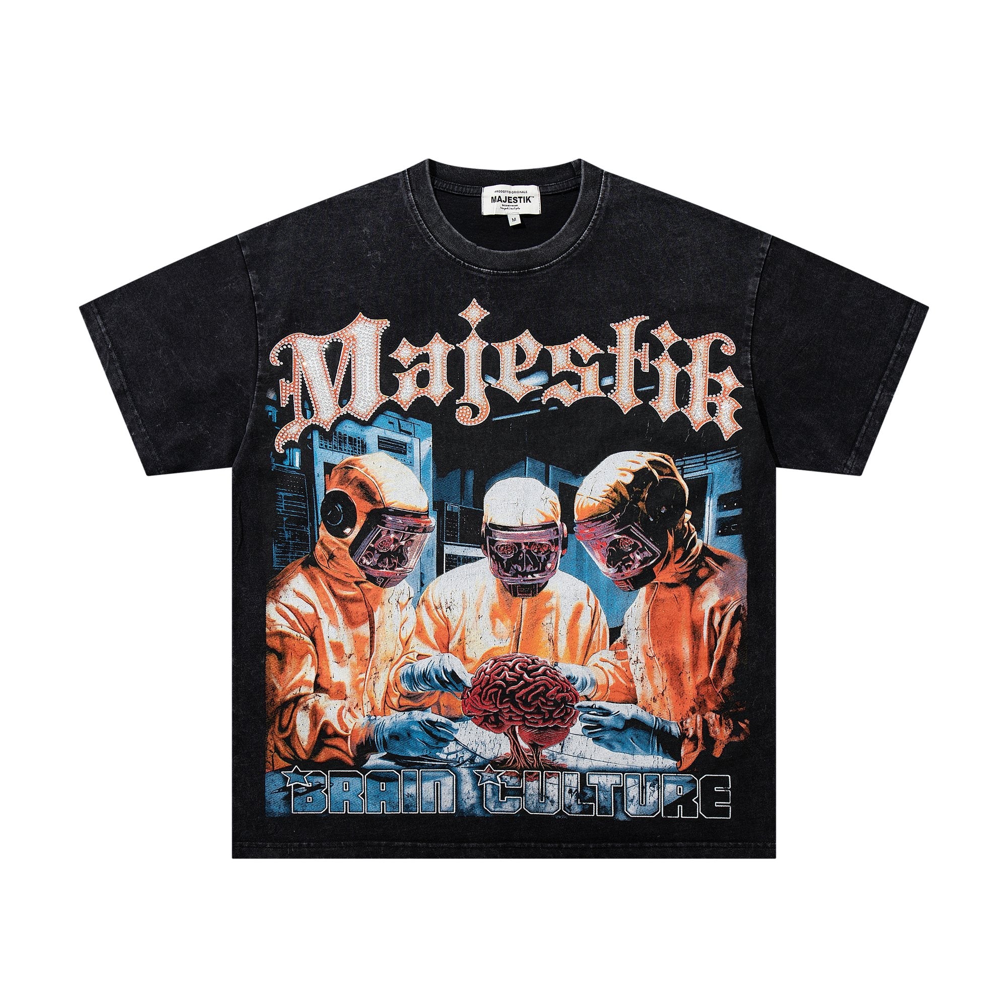 MAJESTIK Washed Black Rhinestone Graphic T-Shirt — hero