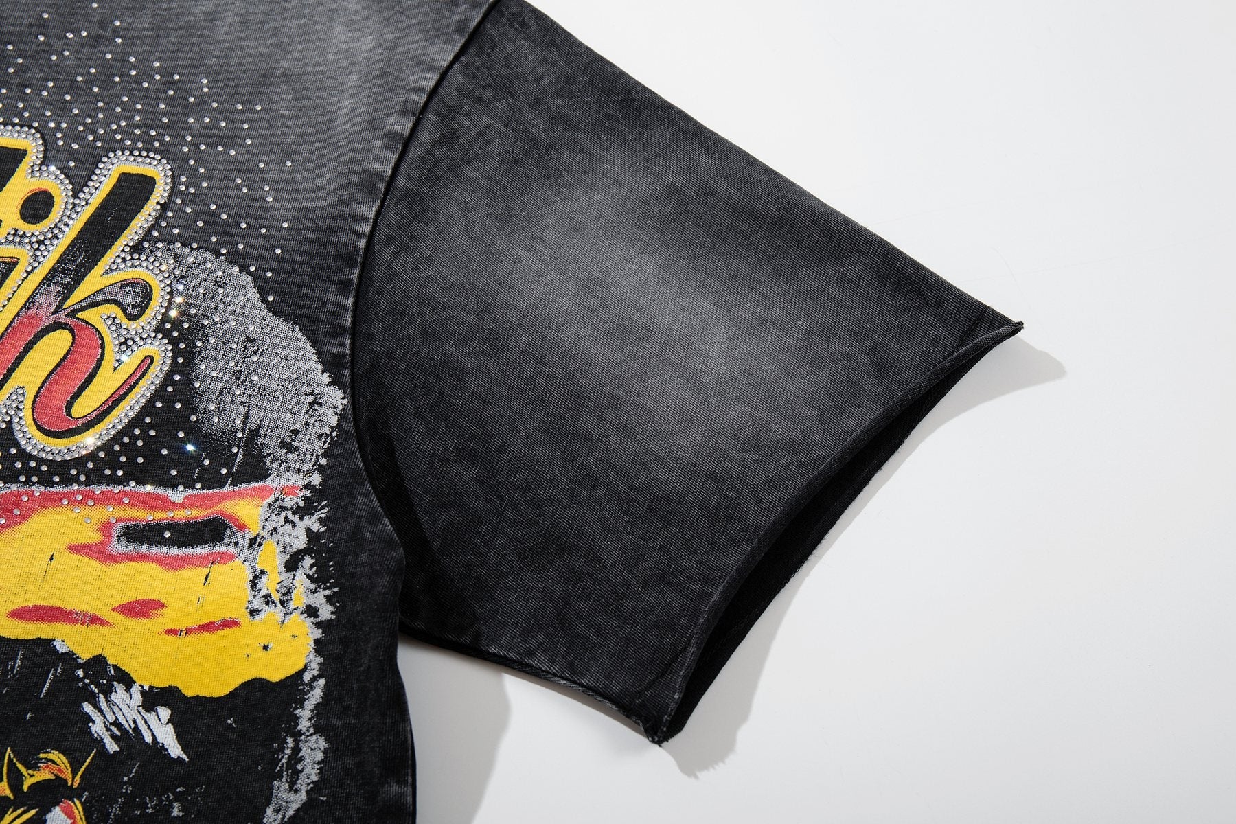 MAJESTIK Rhinestone Distressed Graphic T-Shirt — detail
