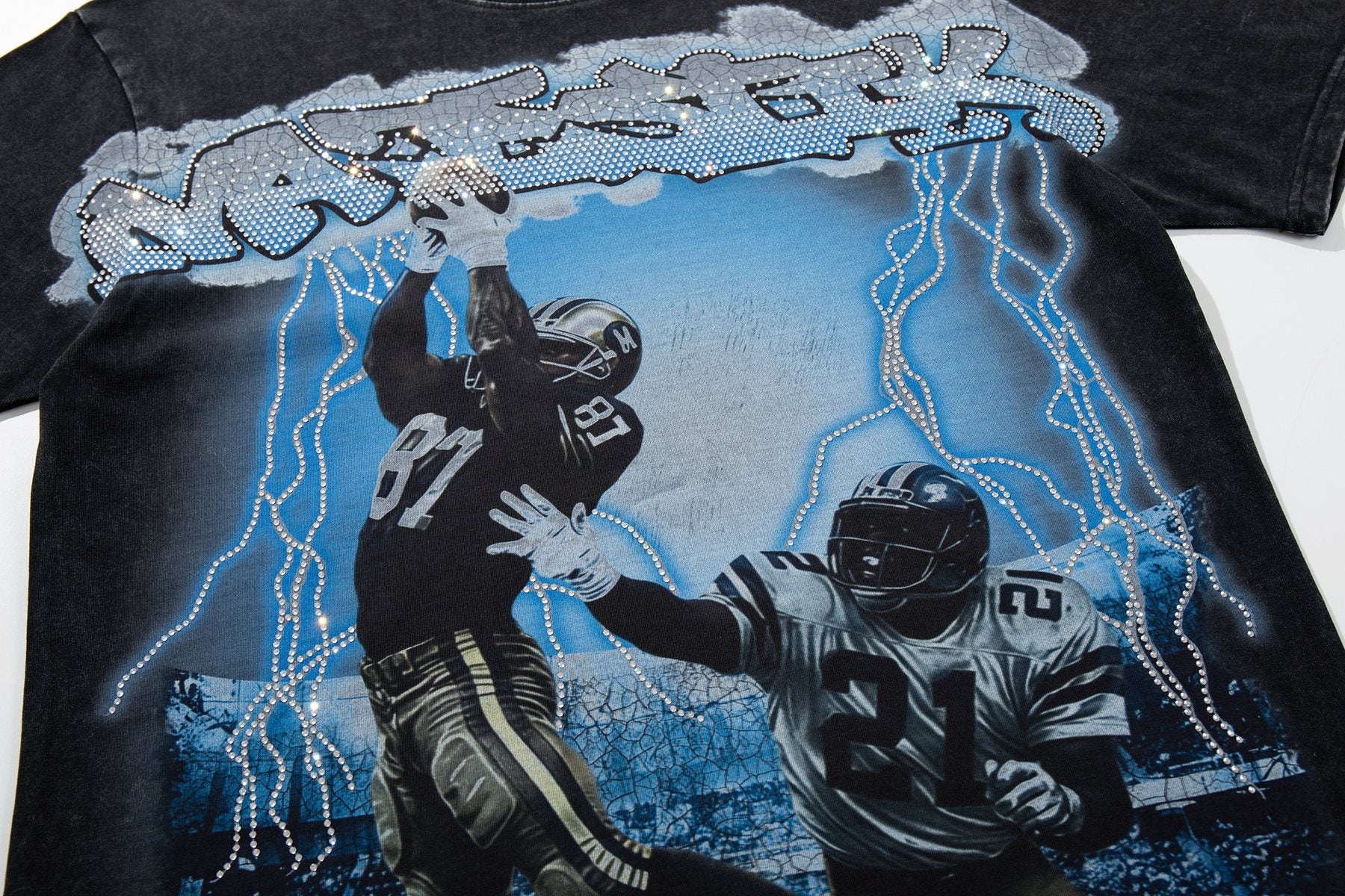 MAJESTIK Blue Football Graphic T-Shirt — detail