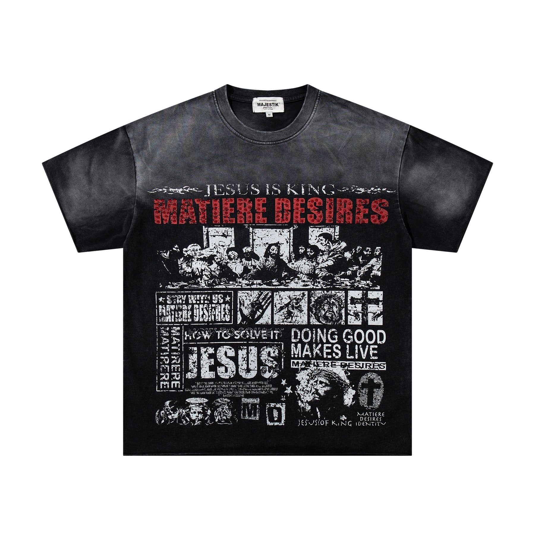 MAJESTIK Washed Black Distressed Graphic T-Shirt — front